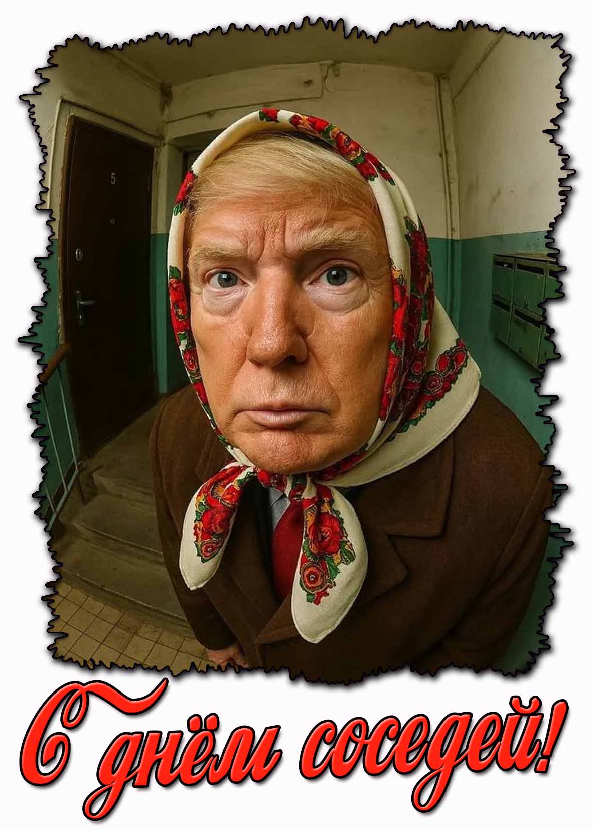 С днём соседей! - смешная открытка с Трампом