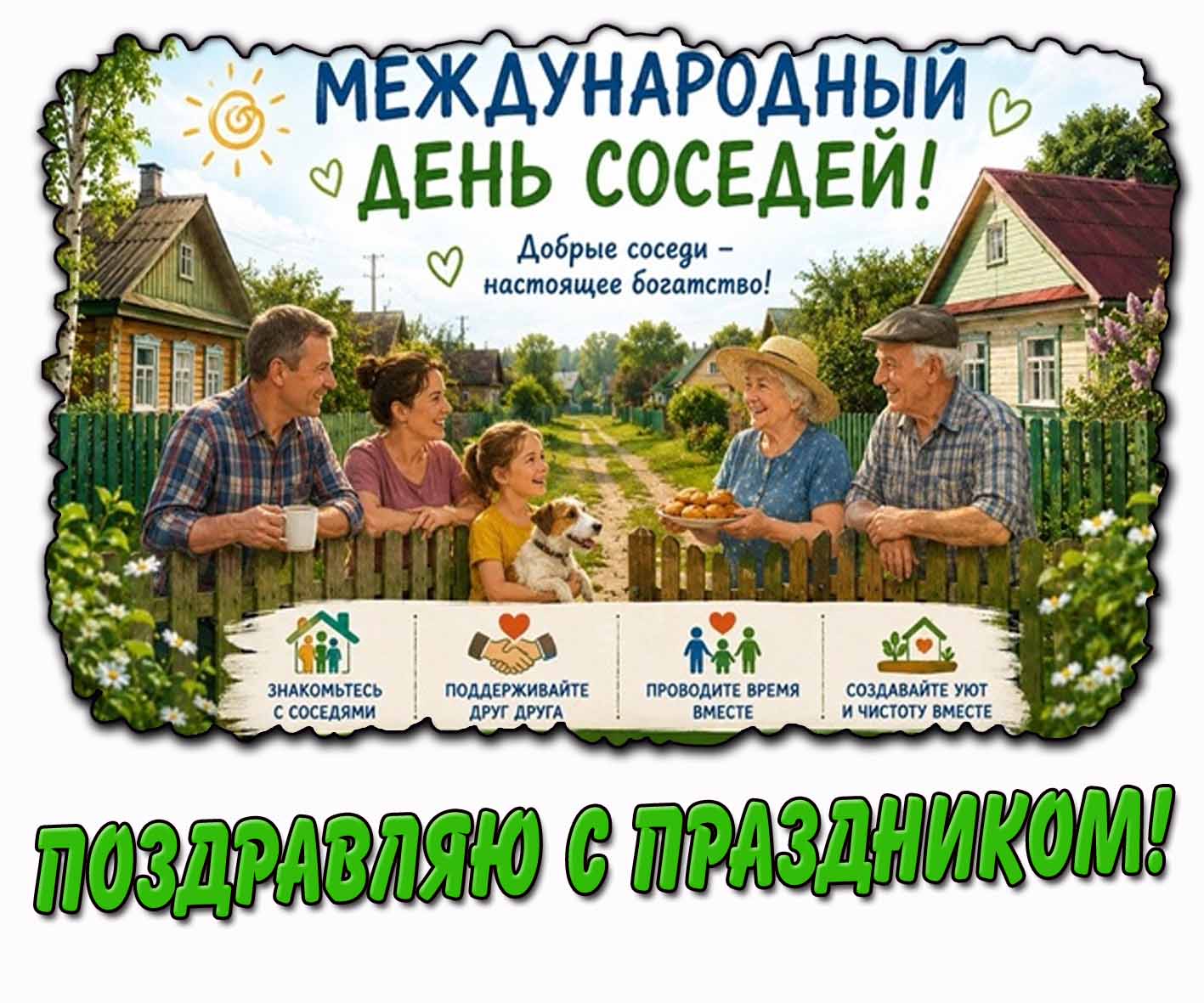 Картинка "Международный день соседей! Поздравляю с праздником! Добрые соседи - настоящее богатство!"
