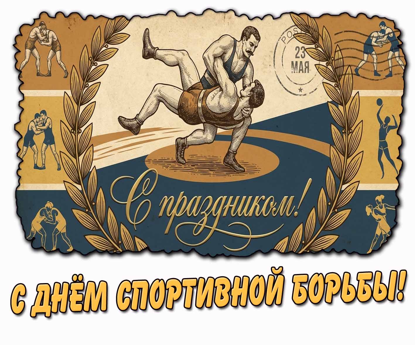 Стильная открытка "С днём спортивной борьбы! С праздником!"