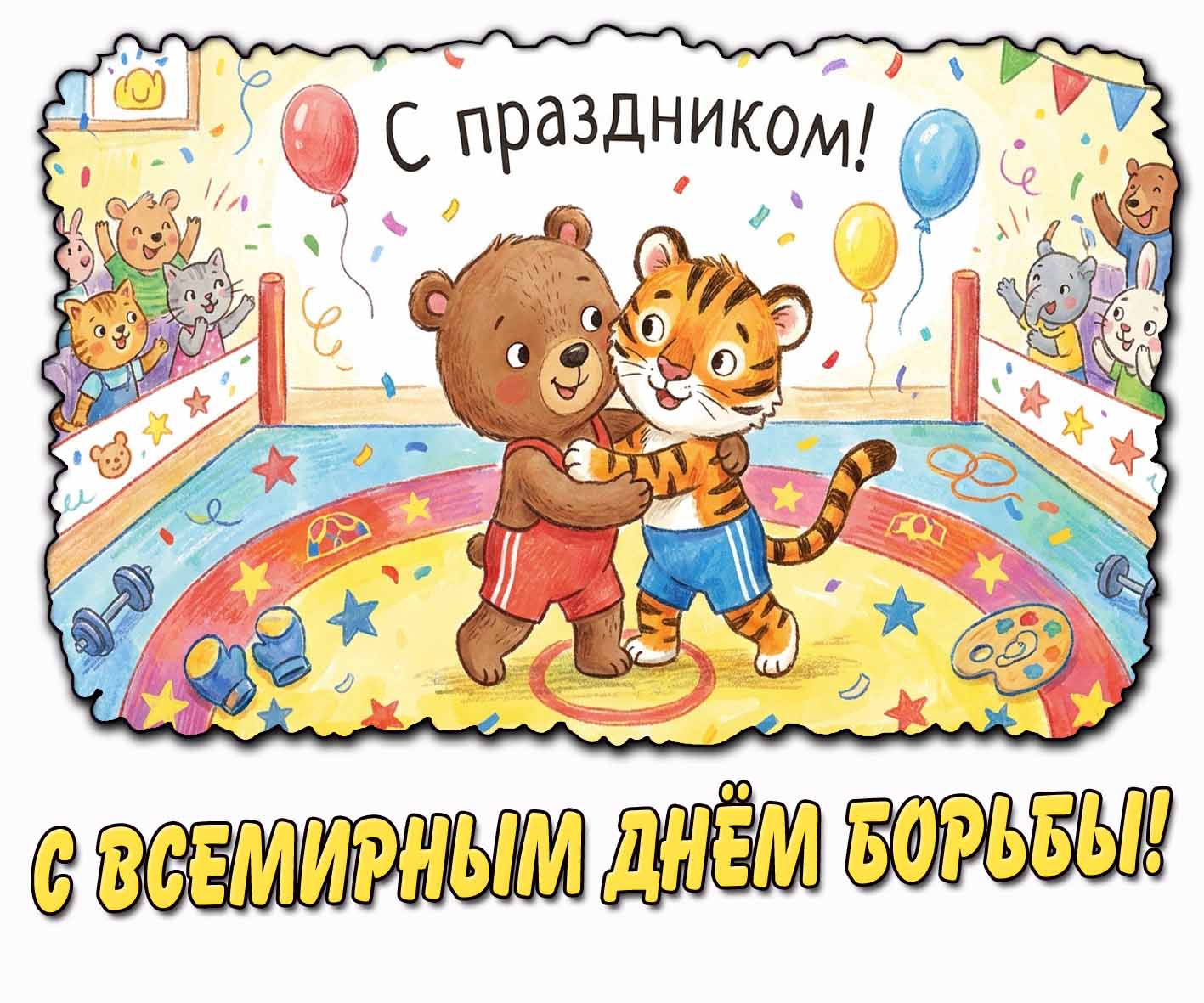 Прикольная мультяшная картинка "С всемирным днём борьбы! С праздником!"