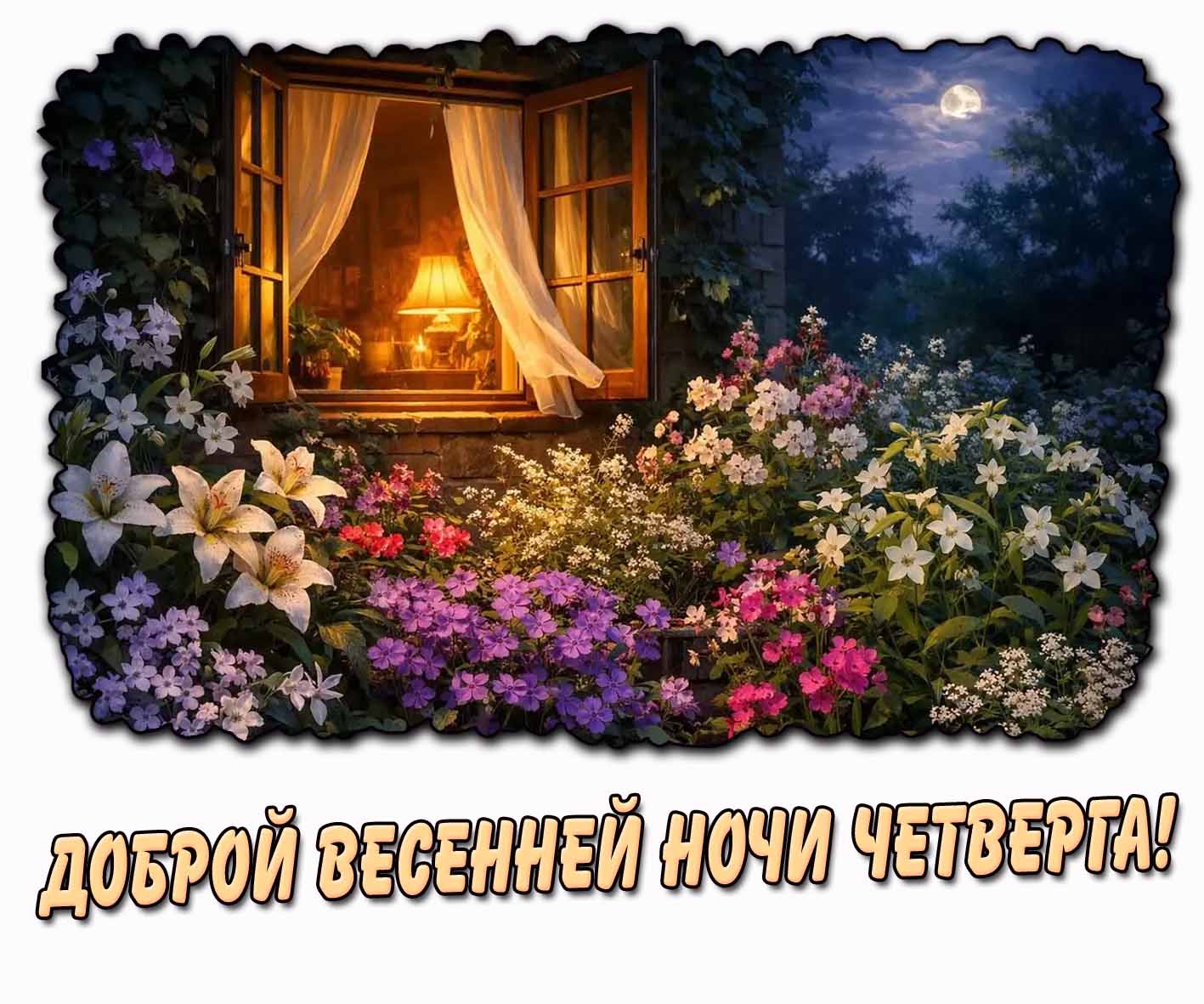 Доброй весенней ночи четверга! - открытка с цветами