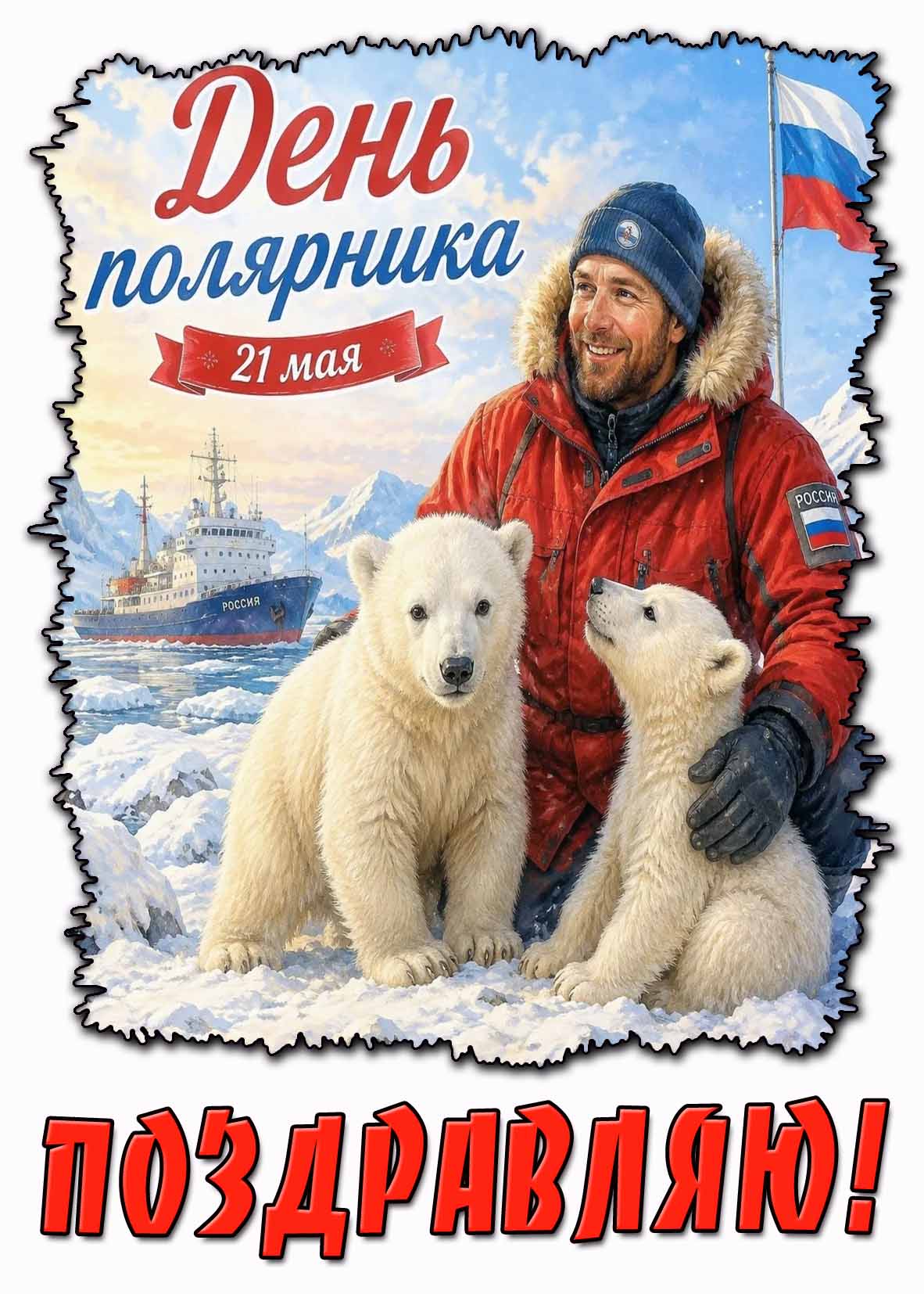 Красивая открытка "21 мая - день полярника! Поздравляю!"