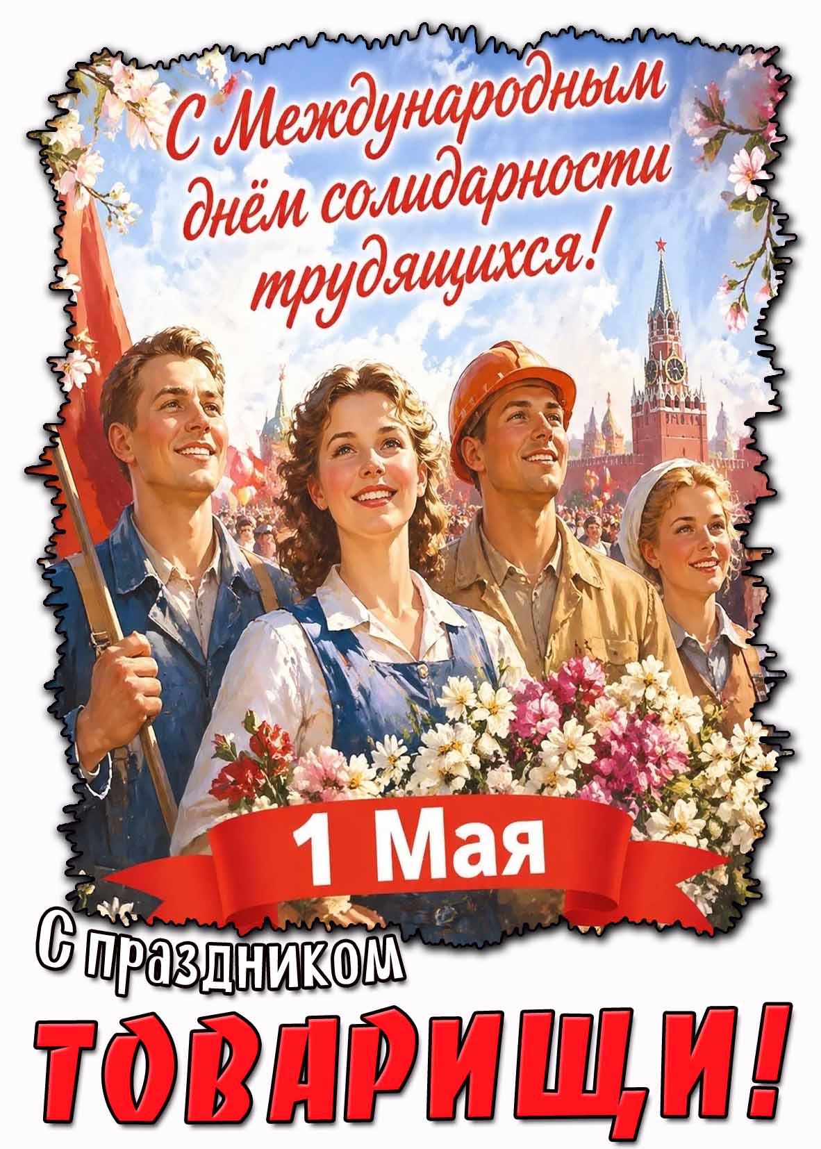 Открытка "1 Мая - С Международным днём солидарности трудящихся! С праздником, товарищи!"