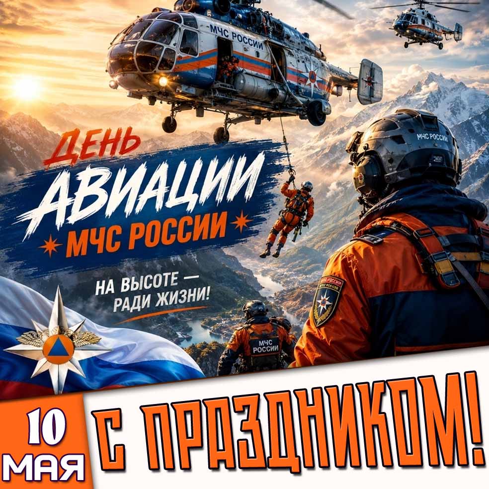 Открытка "10 мая - день авиации МЧС России! На высоте ради жизни! С праздником!"