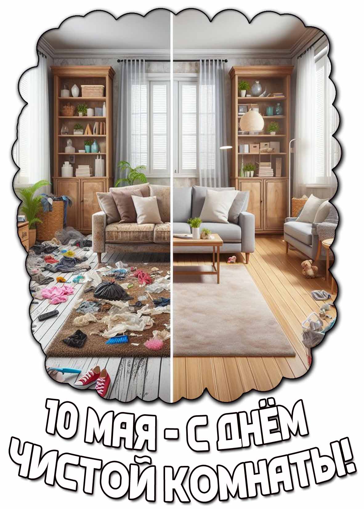 Открытка 10 мая - с днём чистой комнаты!