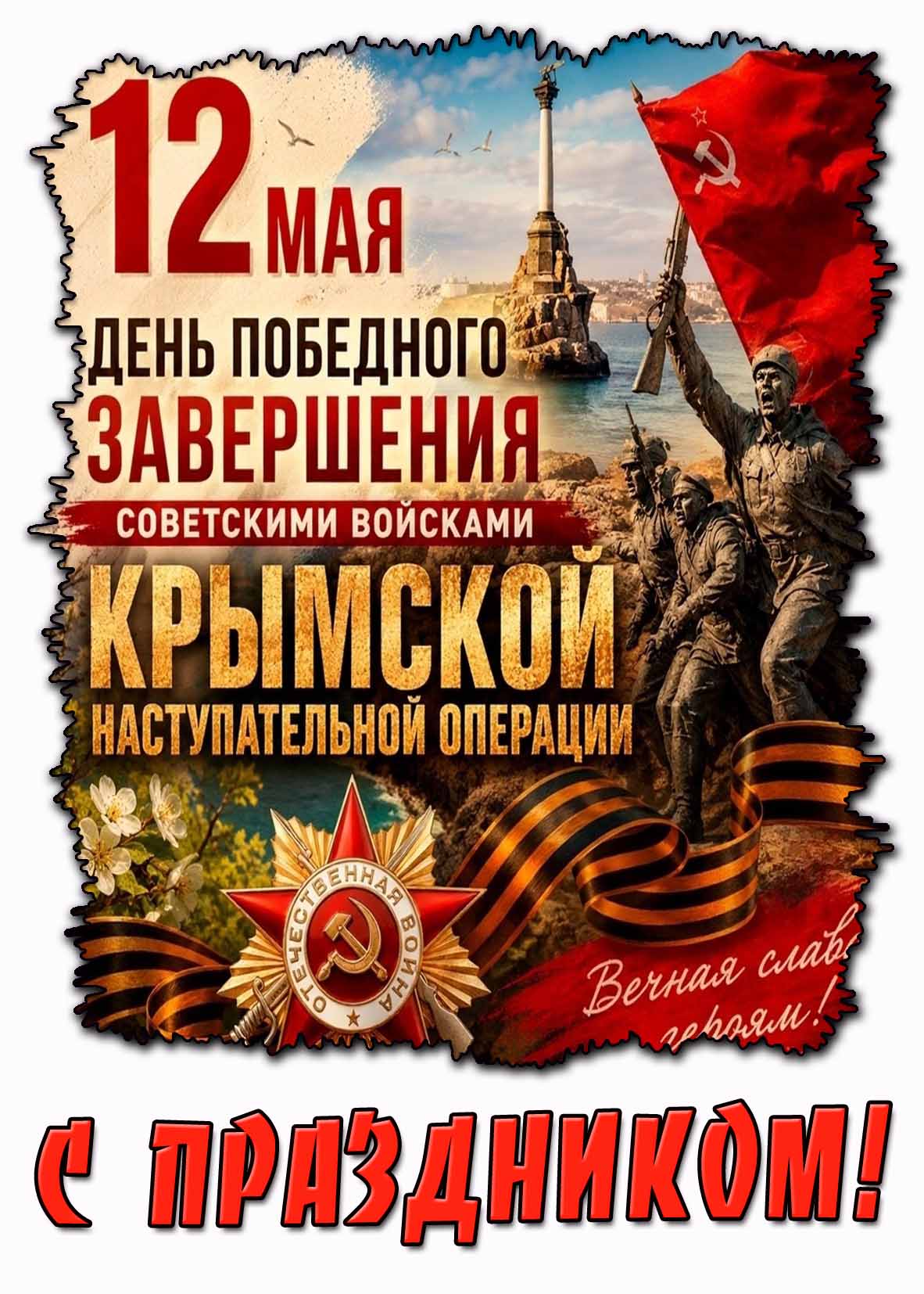 Открытка "12 мая - день победного завершения советскими восками Крымской наступательной операции! С праздником!"