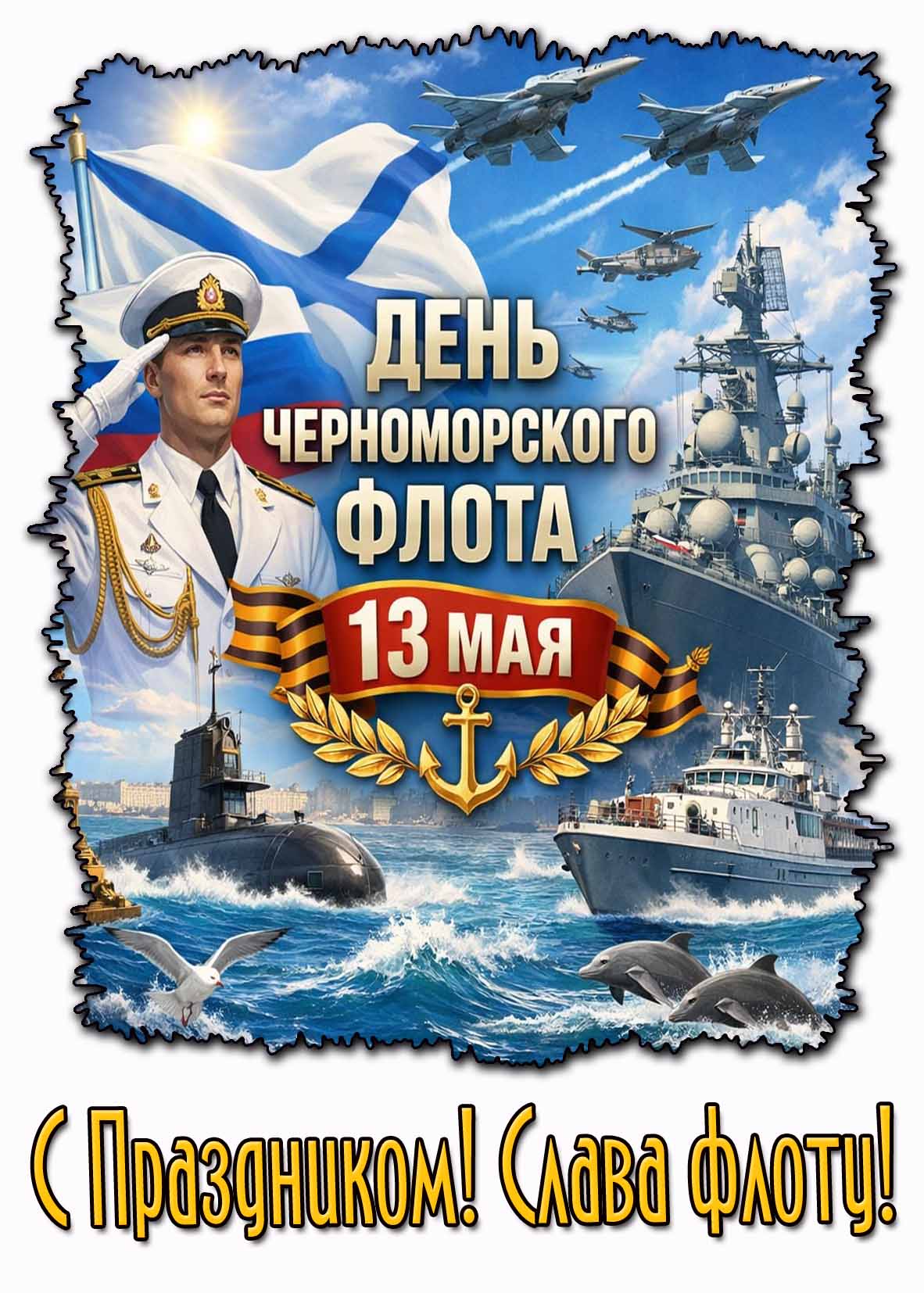 Открытка 13 мая - день Черноморского флота! С праздником! Слава флоту!j