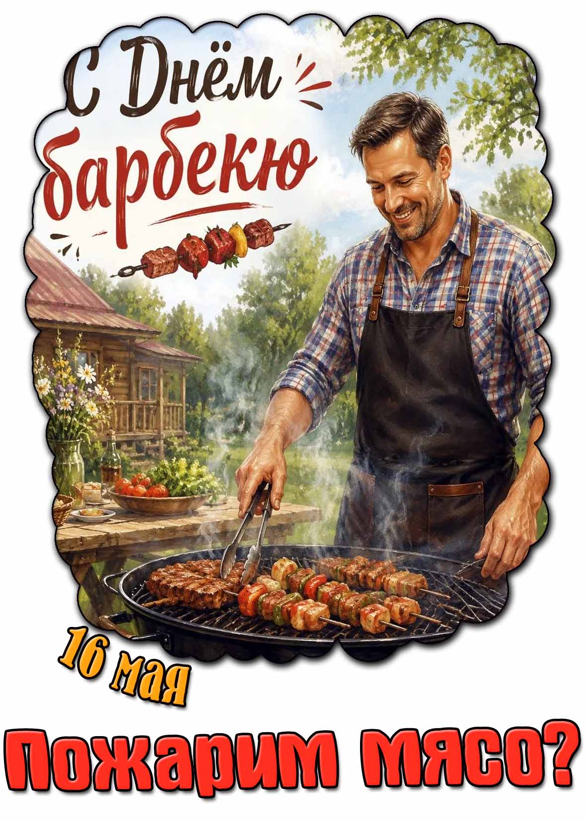 Открытка "16 мая - с днём барбекю! Пожарим мясо?"