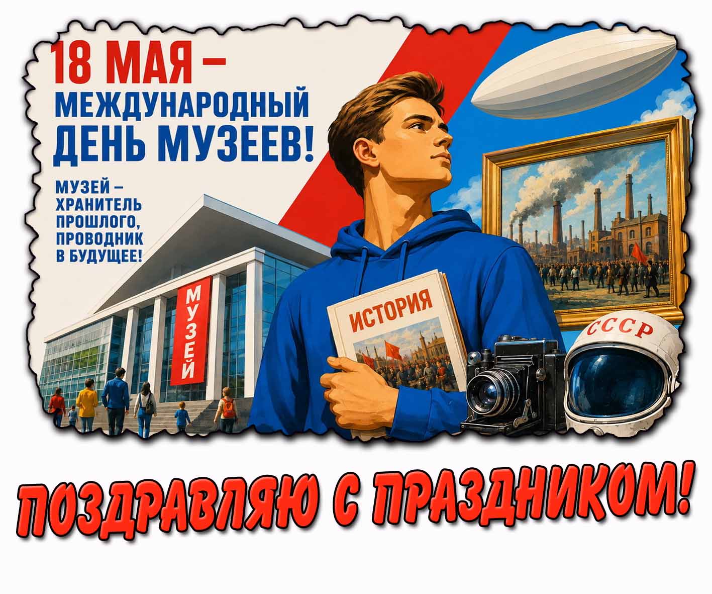 Открытка "18 мая - Международный день музеев! Музей - хранитель прошлого, проводник в будущее! Поздравляю с праздником!"
