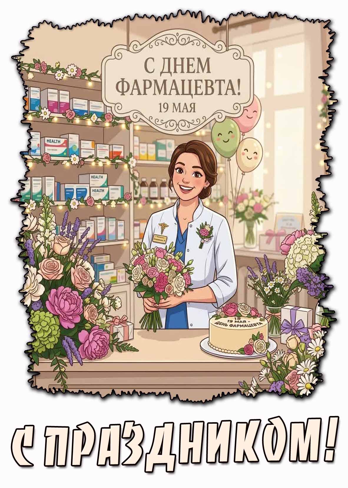 Открытка "19 мая - с днём фармацевта! С праздником!"