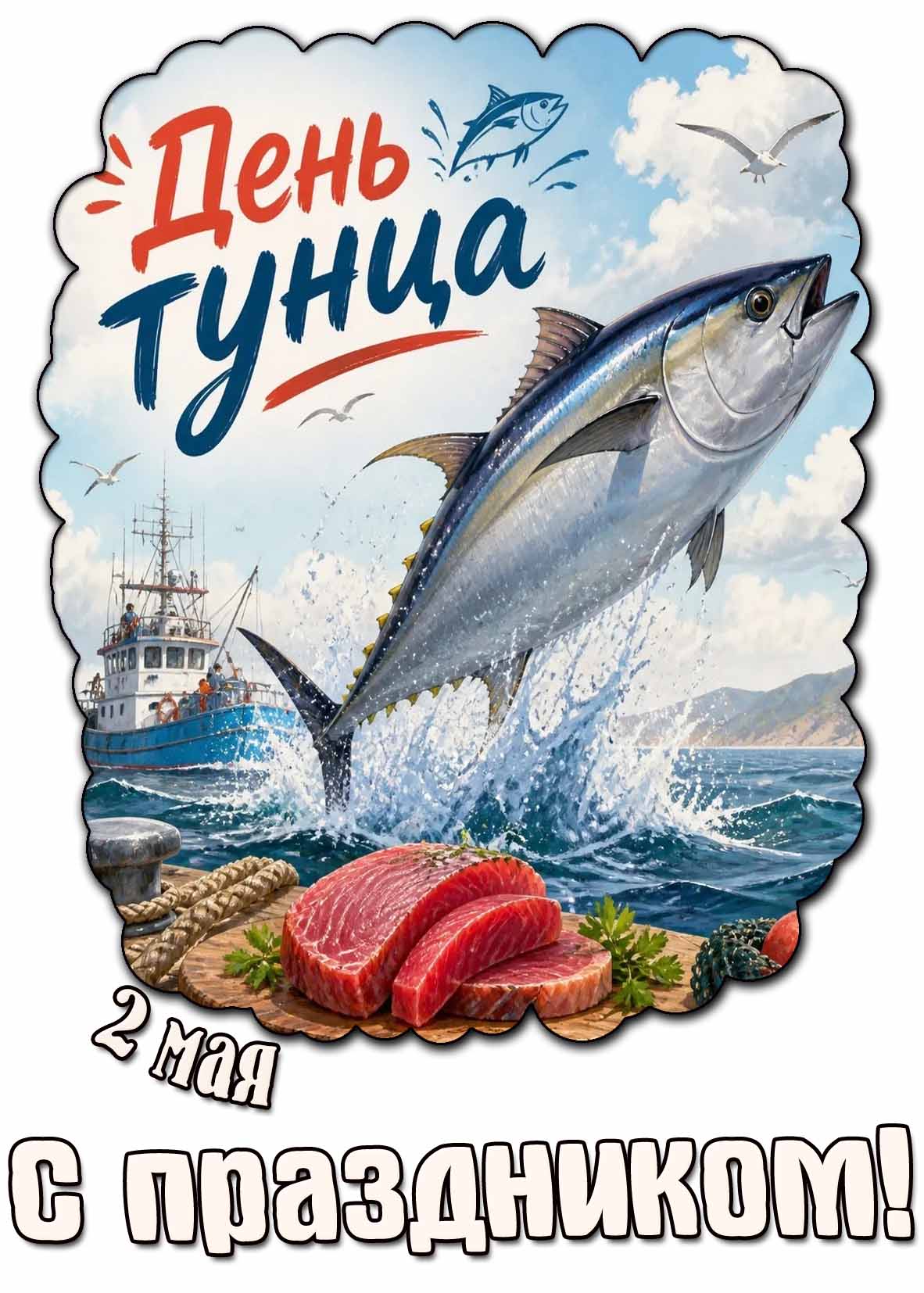 Открытка "2 мая - день тунца! С праздником!"