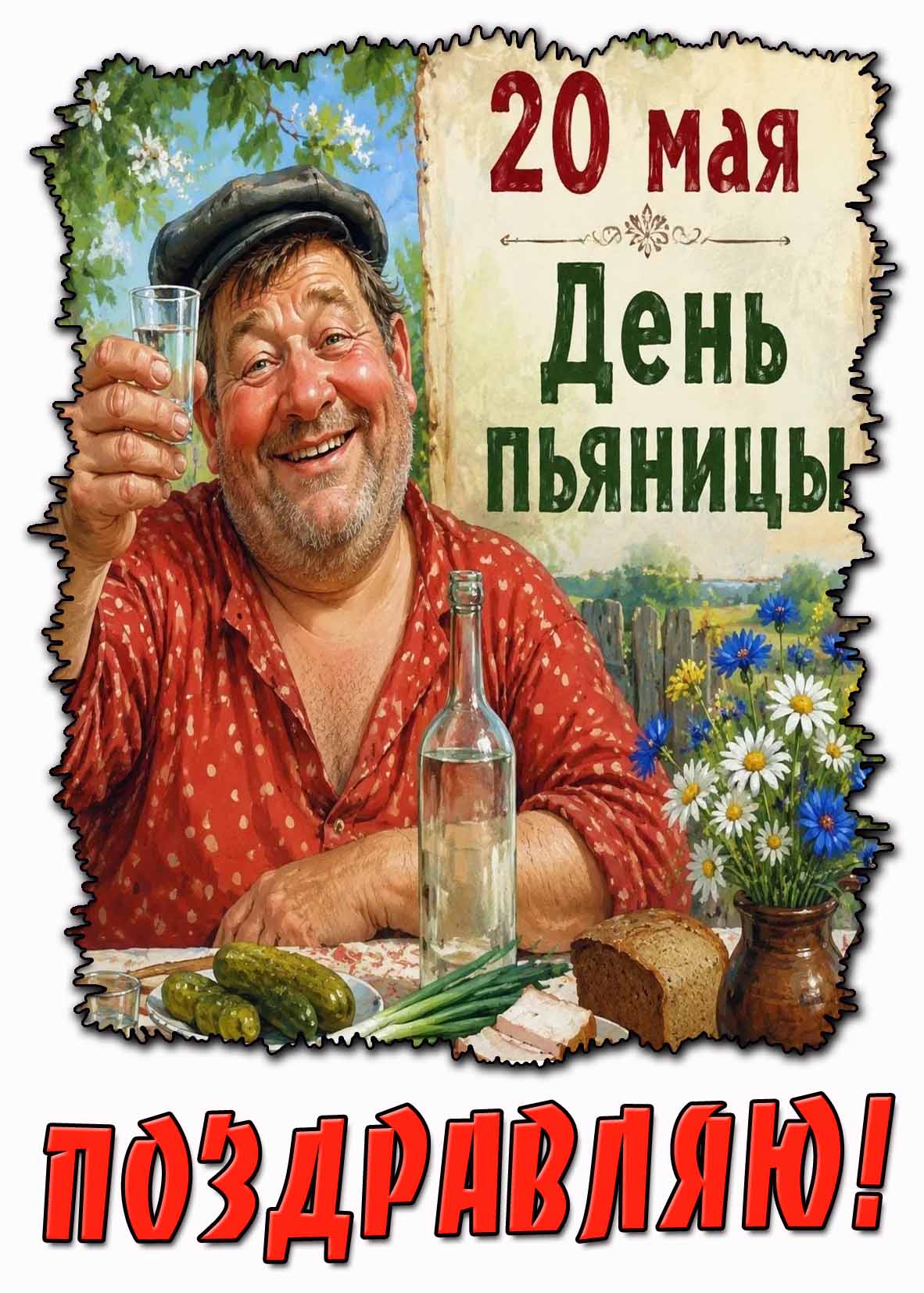 Открытка "20 мая - день пьяницы! Поздравляю!"