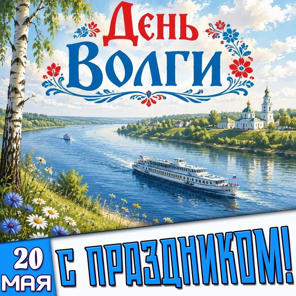Открытка "20 мая - день Волги! С праздником!"