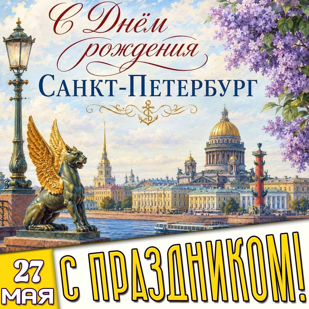 Открытка "27 мая - с днём рождения Санкт-Петербург! С праздником!"