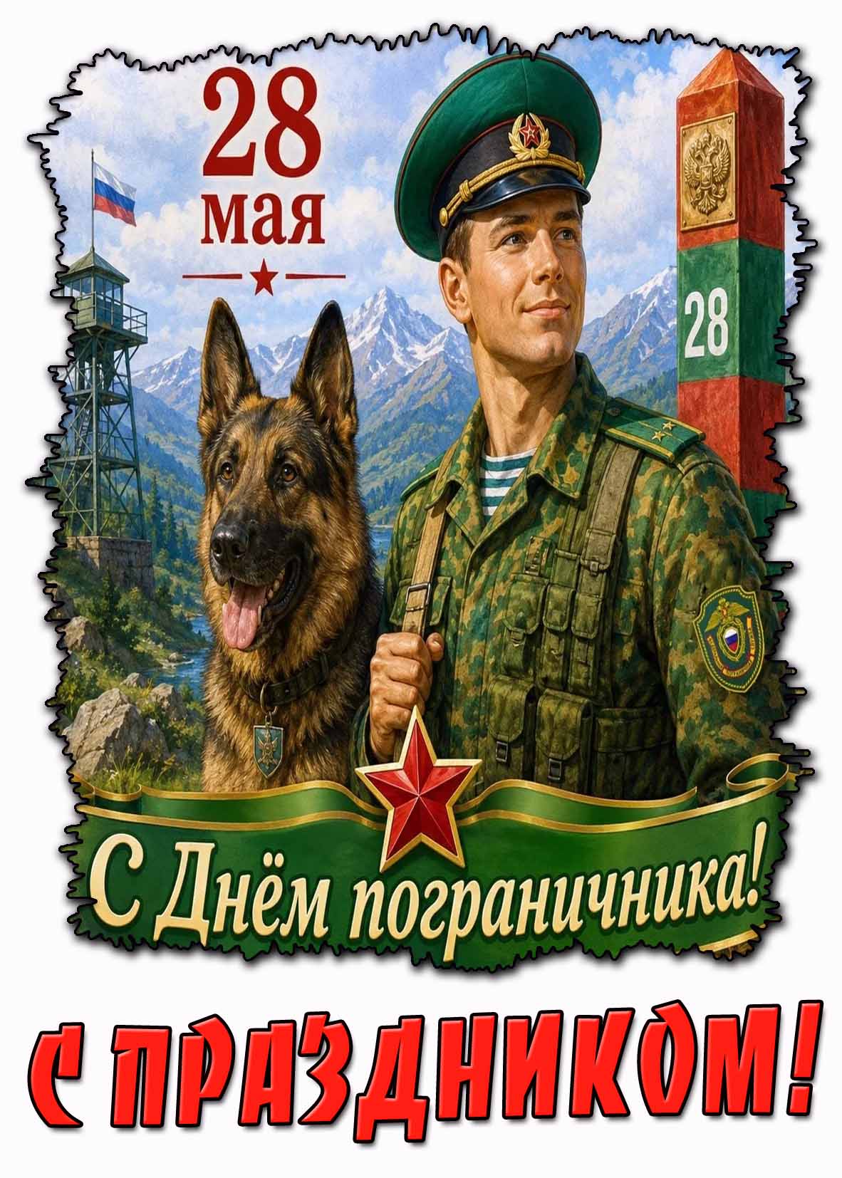 Открытка "28 мая - с днём пограничника! С праздником!"
