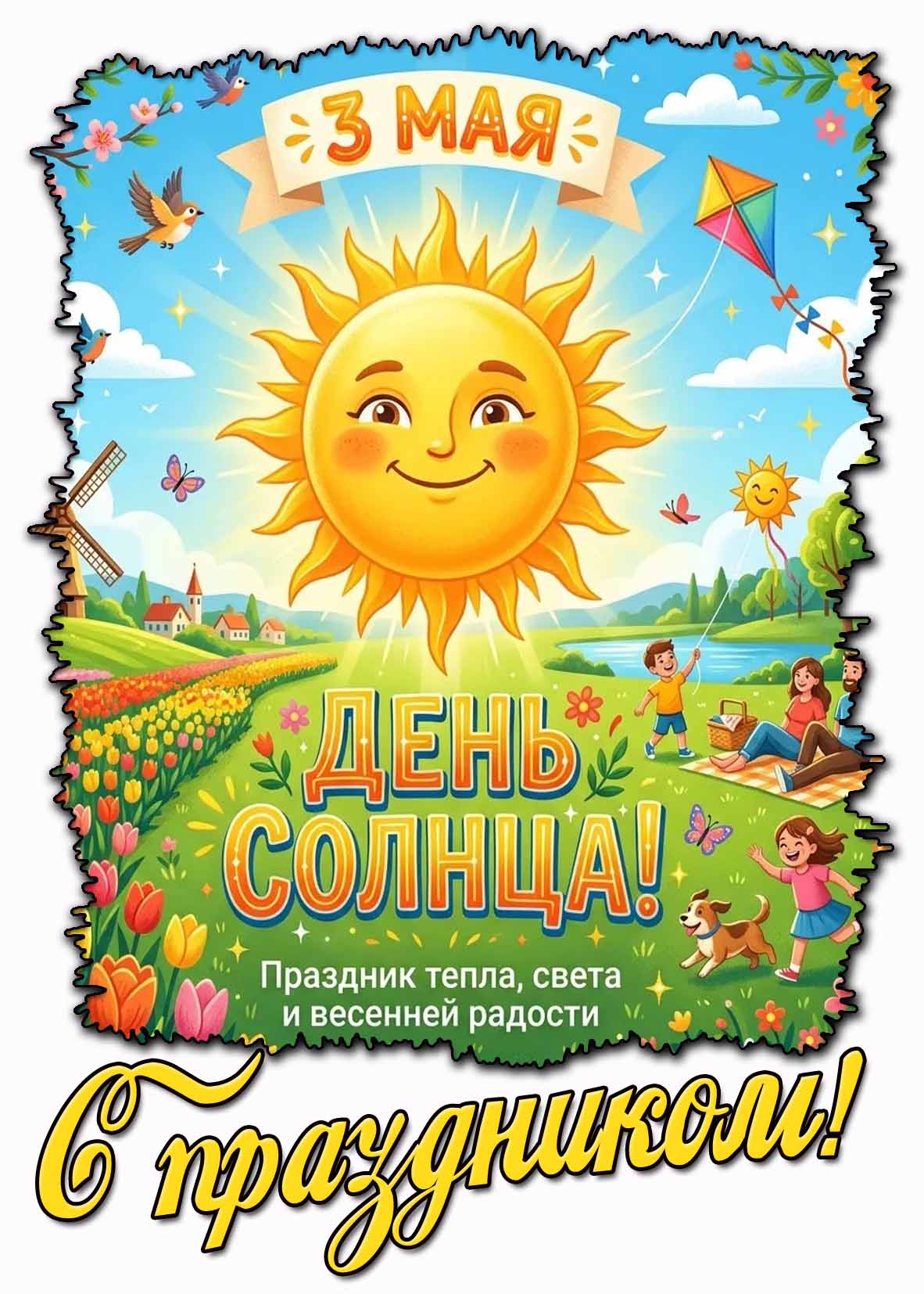Открытка "3 мая - день солнца! Праздник тепла, света и весенней радости! С праздником!"