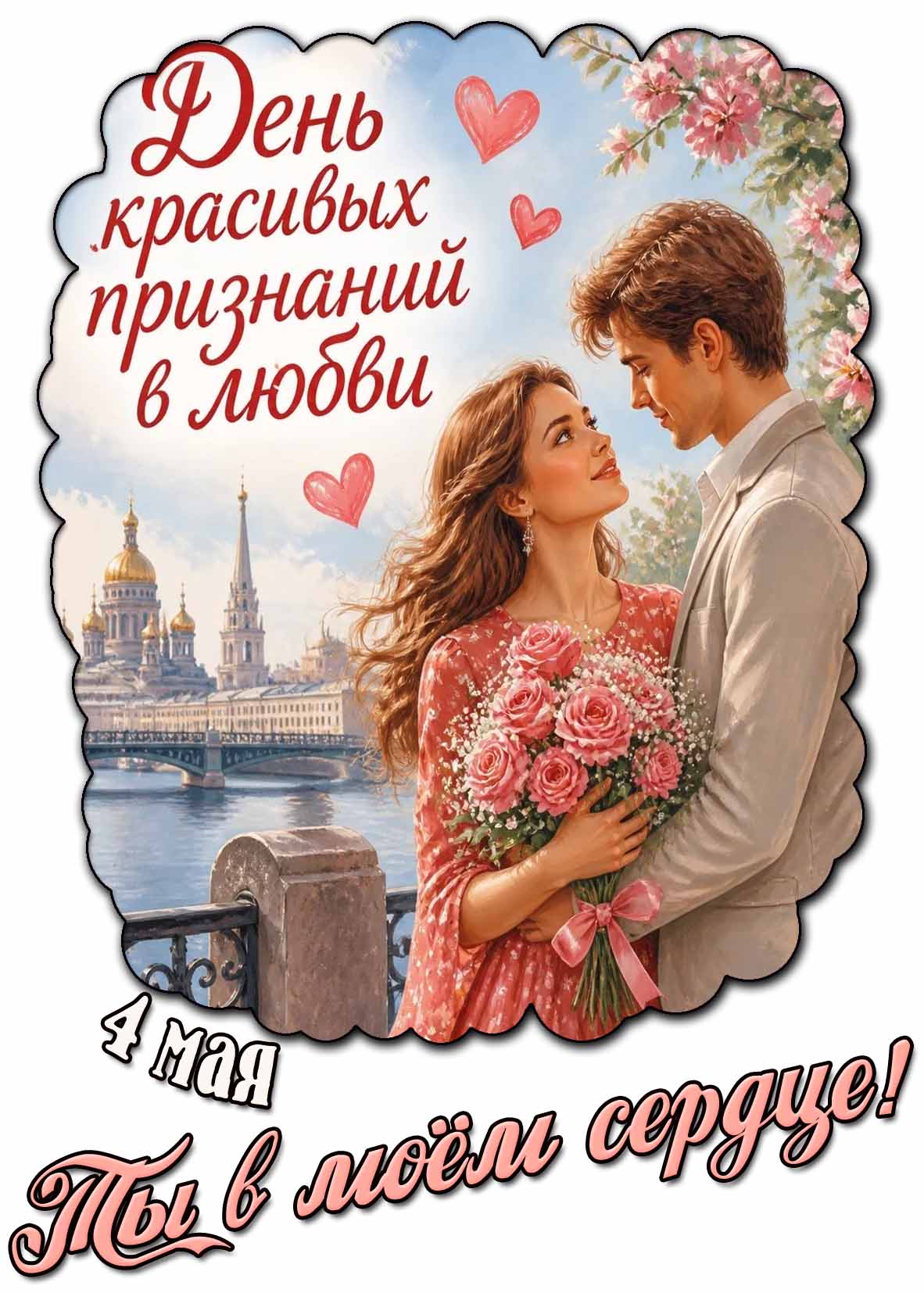 Открытка "4 мая - день красивых признаний в любви! Ты в моём сердце!"