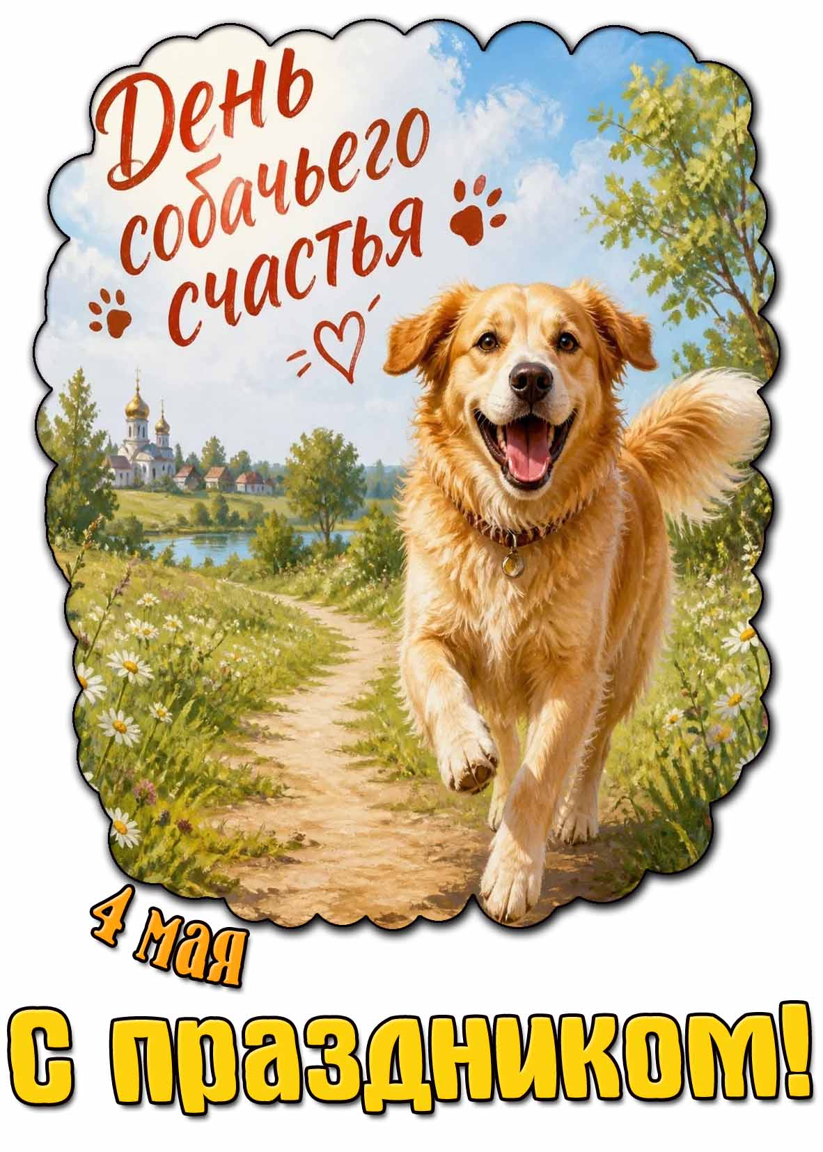 Открытка "4 мая - день собачьего счастья! С праздником!"