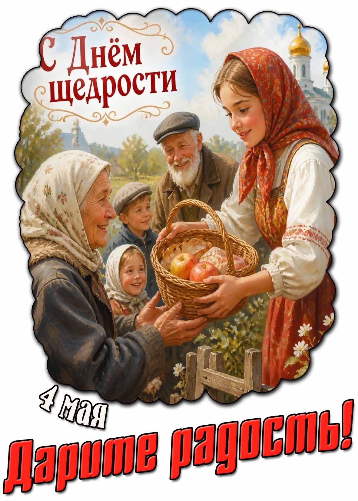 Открытка "4 мая - с днём щедрости! Дарите радость!"