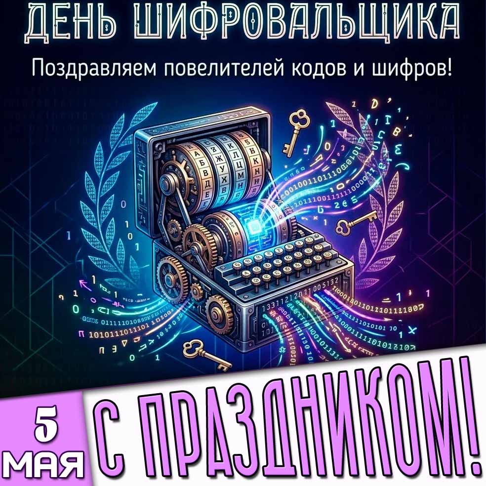 Открытка "5 мая - день шифровальщика! Поздравляем повелителей кодов и шифров! С праздником!"