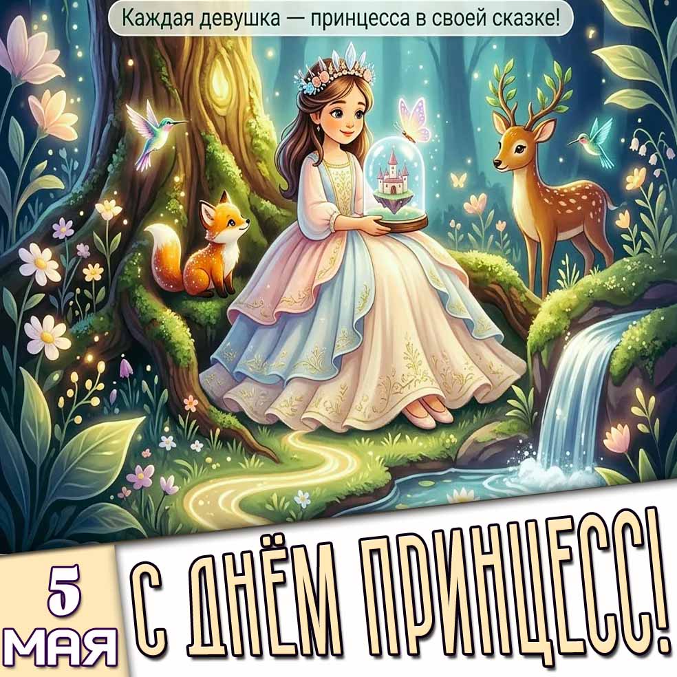 Открытка "5 мая - с днём принцесс! Каждая девушка - принцесса в своей сказке!"
