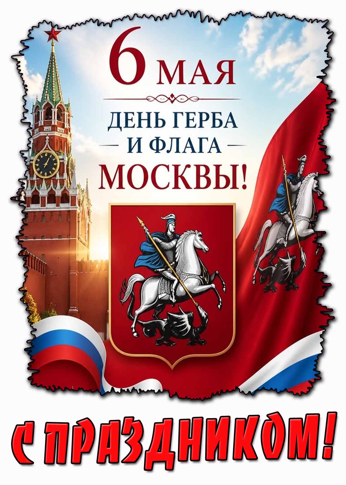 Открытка "6 мая - день герба и флага Москвы! С праздником!"