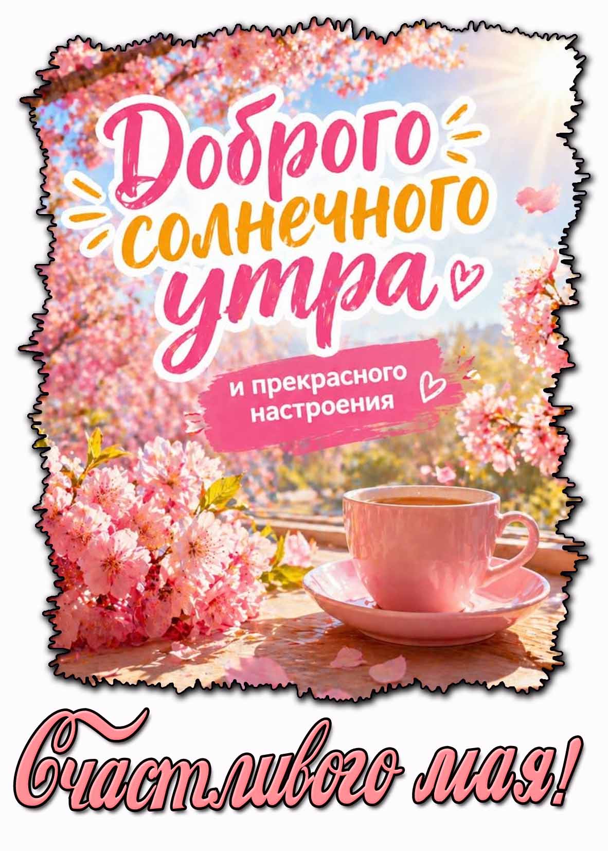 Открытка "Доброго солнечного утра и прекрасного настроения! Счастливого мая!"