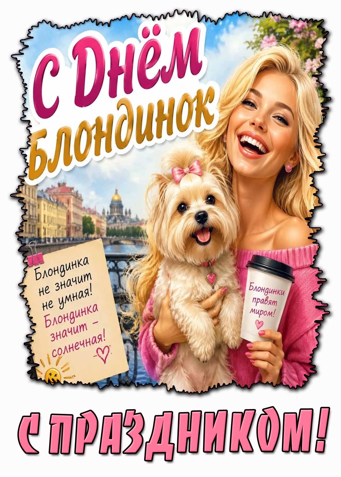 Открытка "С днём блондинок! Блондинки правят миром! С праздником!"