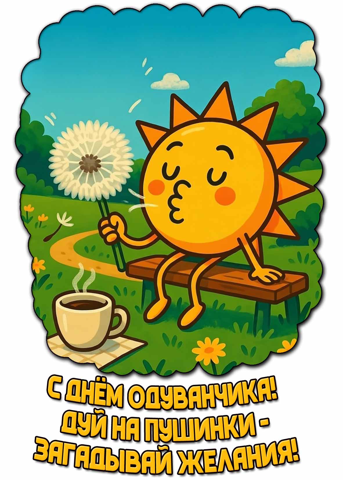 Открытка "С днём одуванчика! Дуй на пушинки - загадывай желания!"