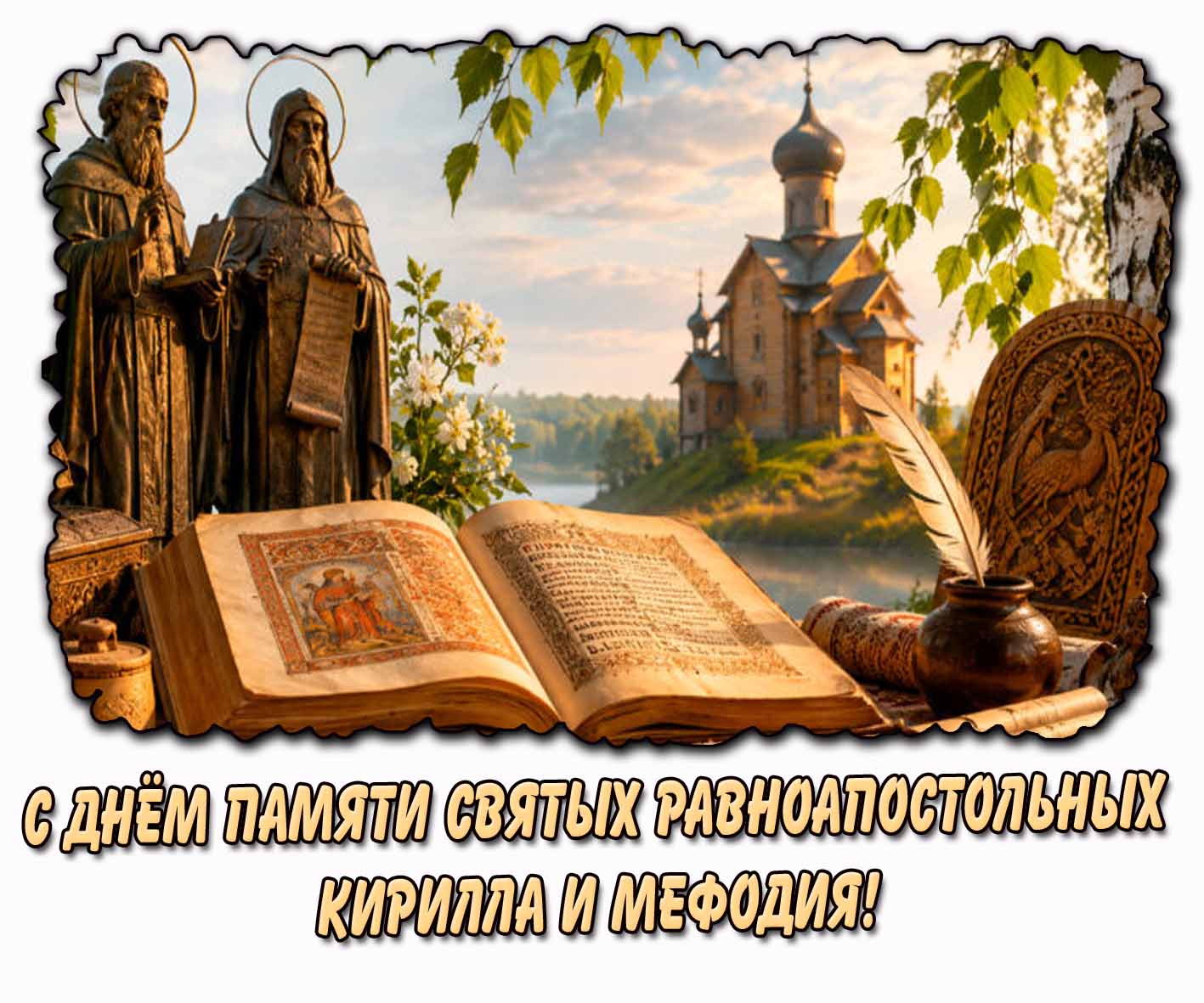 C днём памяти святых равноапостольных Кирилла и Мефодия! - красивая славянская открытка