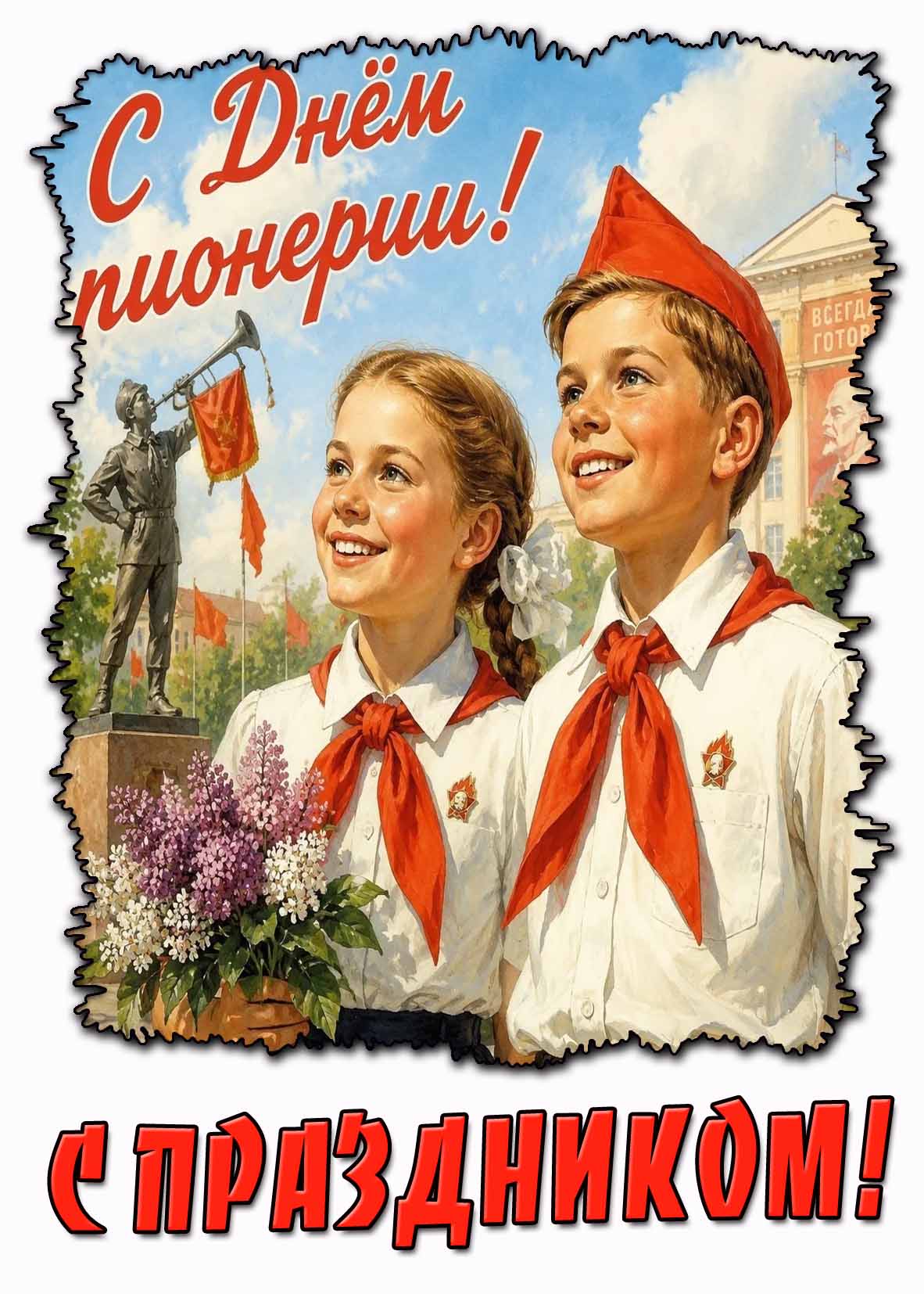 Открытка "С днём пионерии! С праздником!"