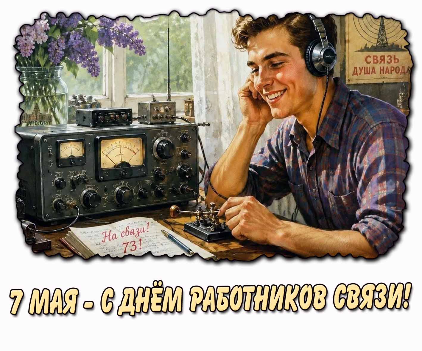 Открытка с днём работников связи - 7 мая