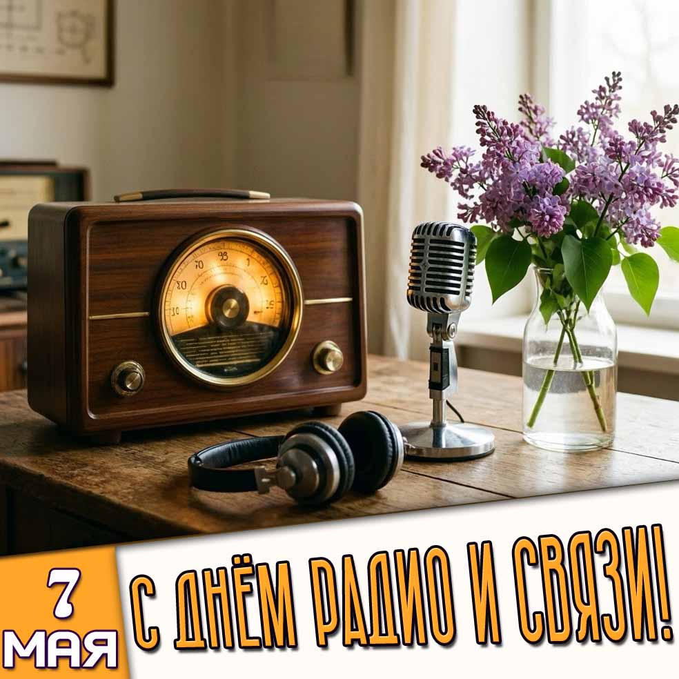 Открытка с днём радио и связи - 7 мая