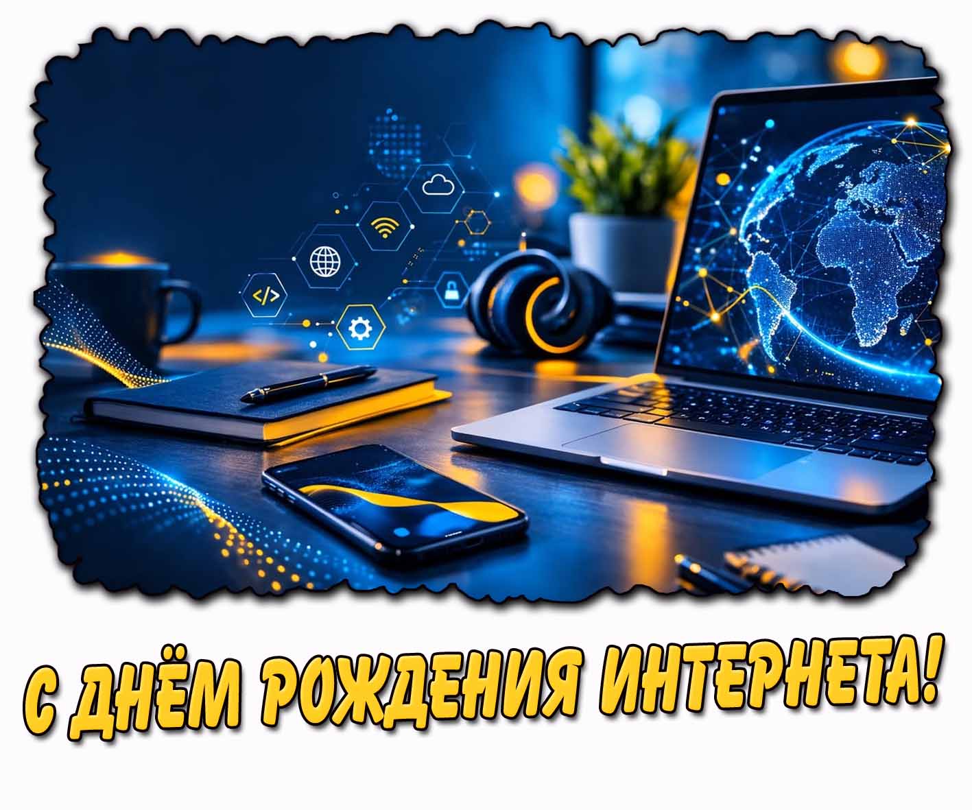 Стильная открытка с днём рождения интернета
