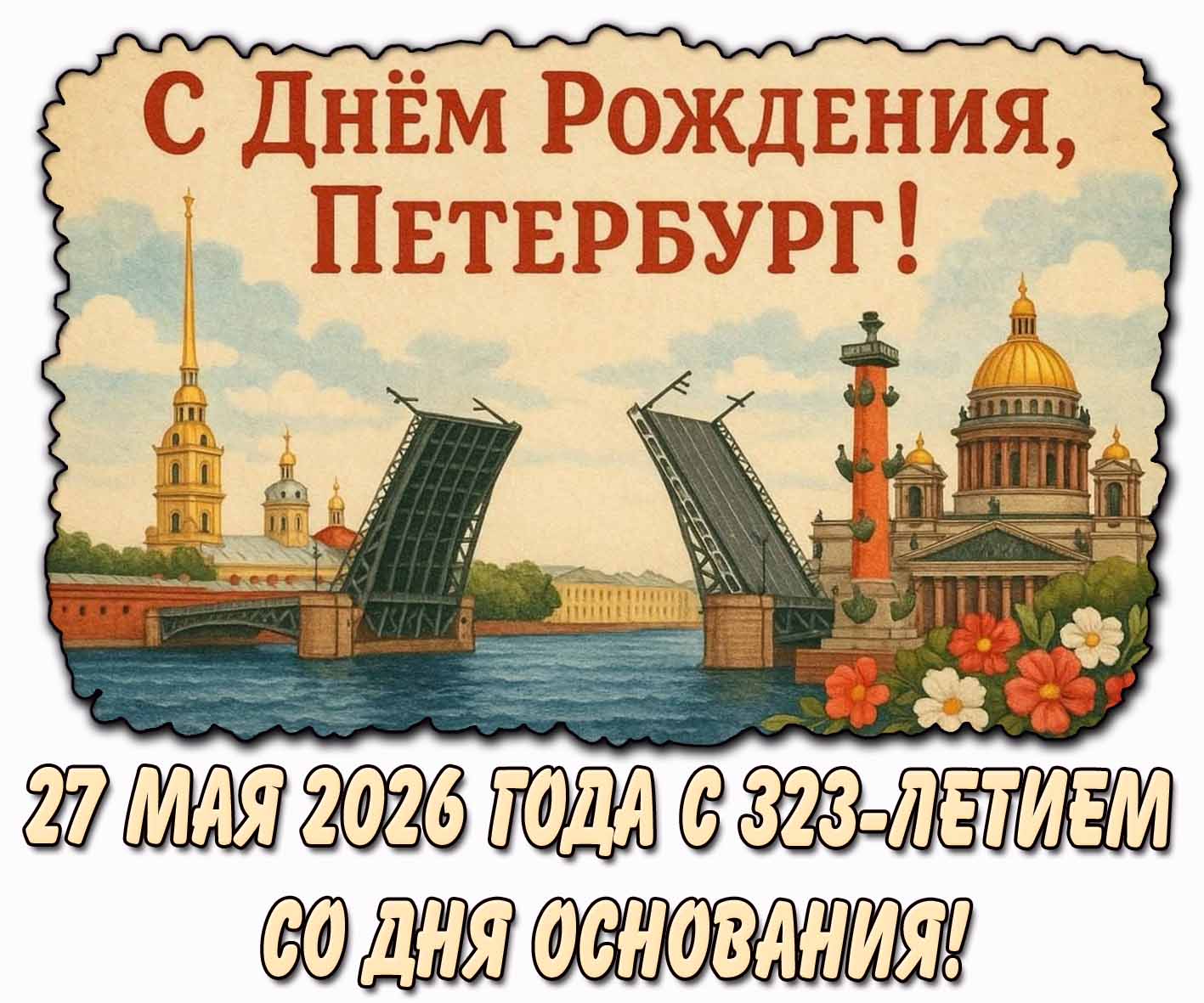 Открытка "С днём рождения, Петербург! 27 мая 2026 года с 323-летием со дня основания!"