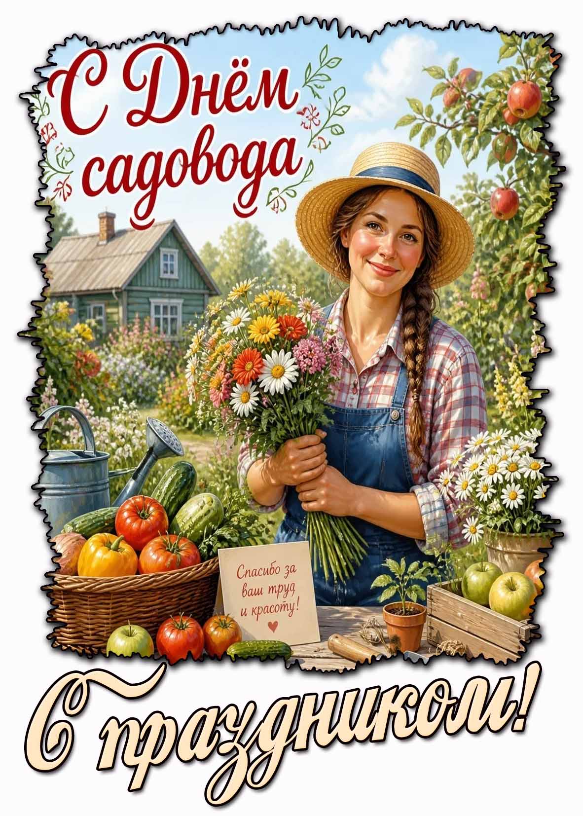 Открытка "С днём садовода! С праздником! Спасибо, за ваш труд и красоту!"