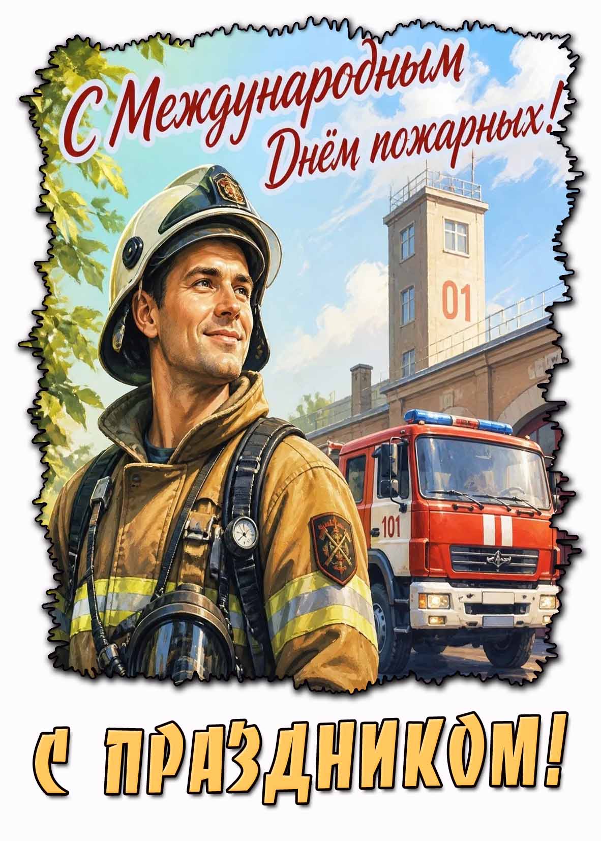 Открытка "С Международным днём пожарных! С праздником!"