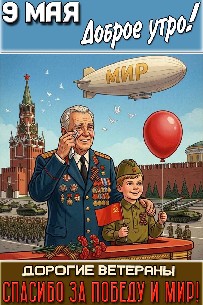 Картинка "9 мая доброе утро! Дорогие ветераны спасибо за победу и мир!"