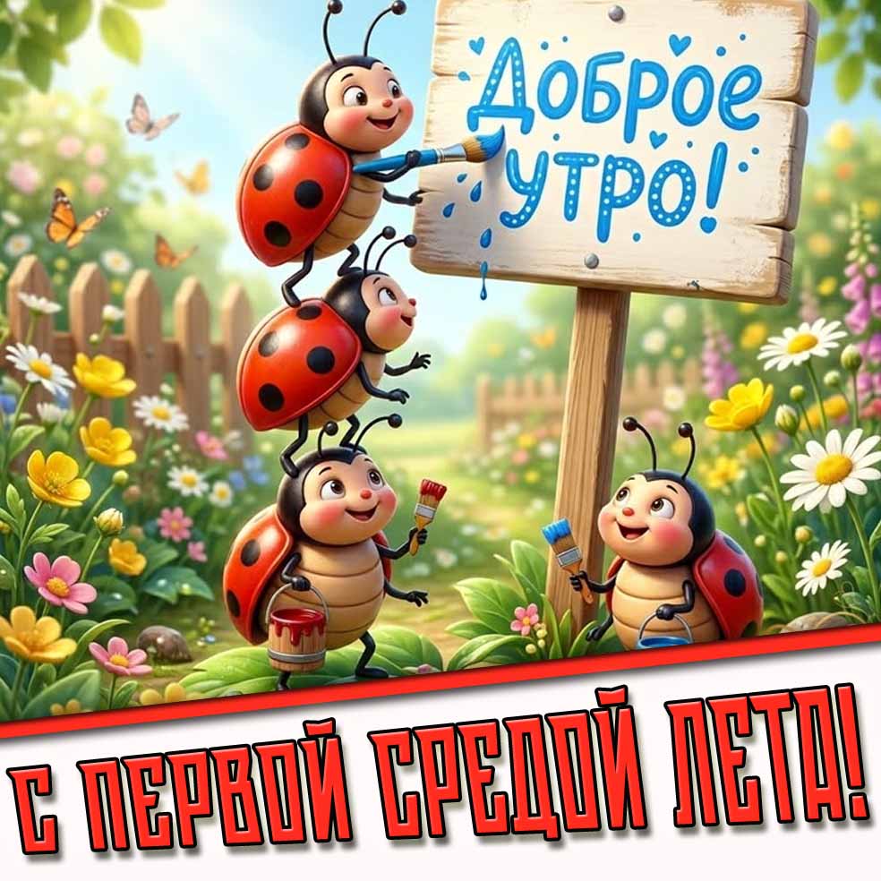 Прикольная открытка "Доброе утро! С первой средой лета!"