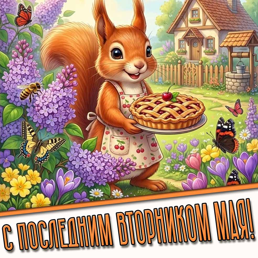 С последним вторником мая! - прикольная открытка с белочкой