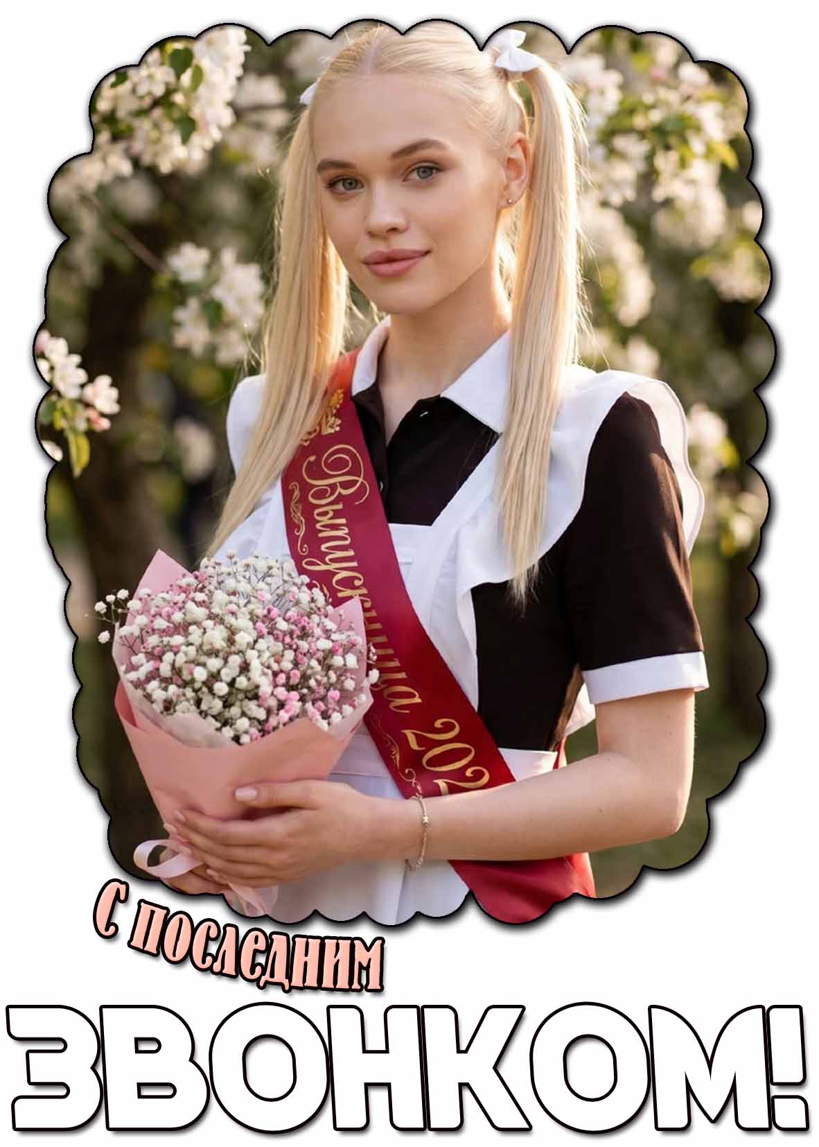 С последним звонком! - открытка с девушкой