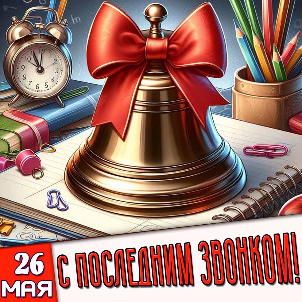 Открытка 26 мая - с последним звонком!