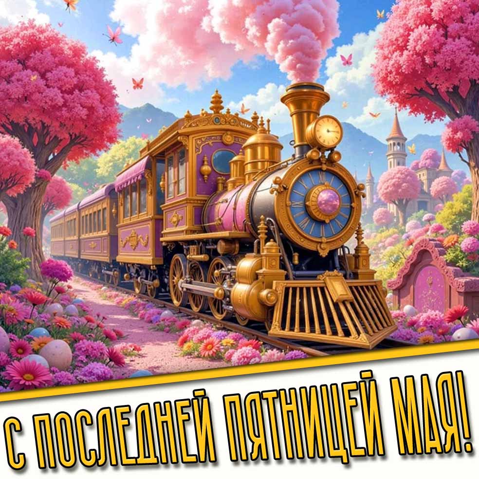 С последней пятницей мая! - креативная открытка с паровозом