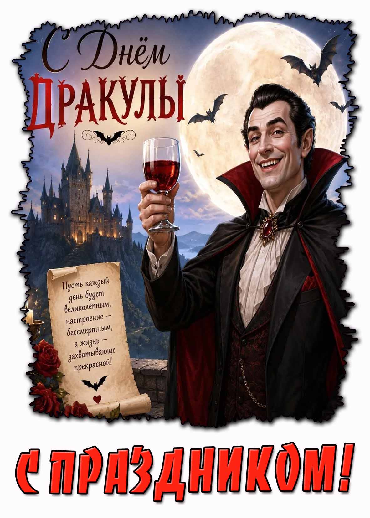 Поздравительная картинка "С днём Дракулы! С праздником!"