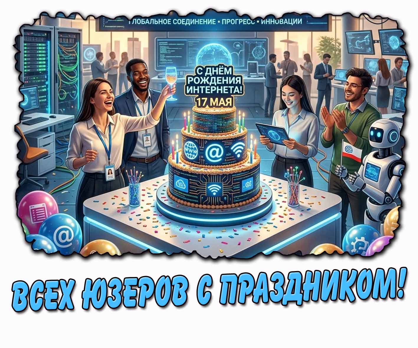 Прикольная картинка "17 мая - с днём рождения интернета! Всех юзеров с праздником!"