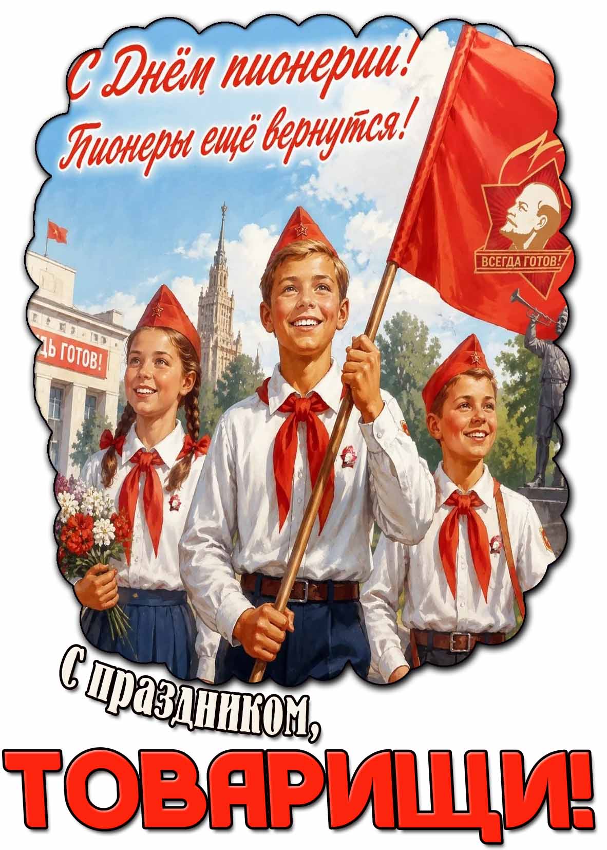 Прикольная картинка "С днём пионерии! Пионеры ещё вернуться! С праздником, товарищи!"