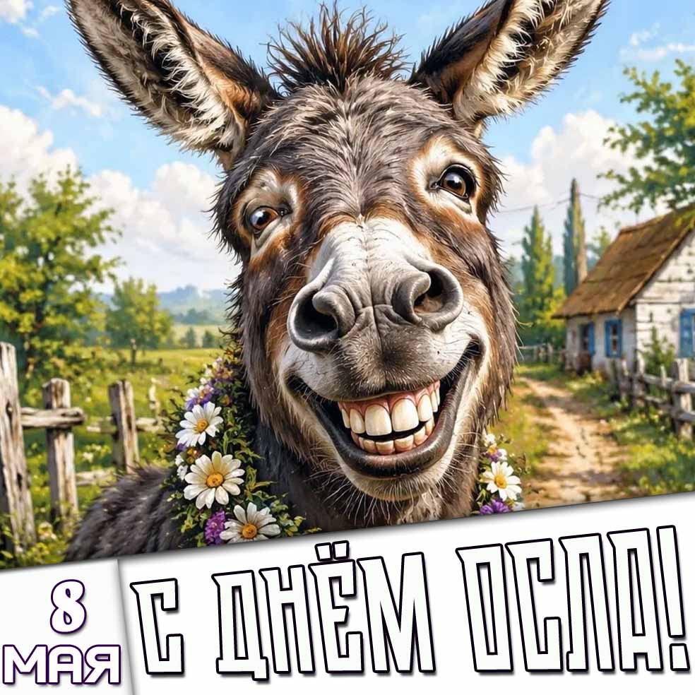 Прикольная открытка 8 мая - с днём осла!