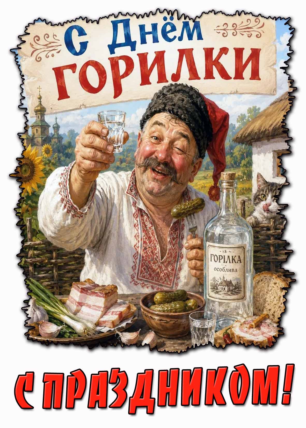Прикольная открытка "С днём горилки! С праздником!"
