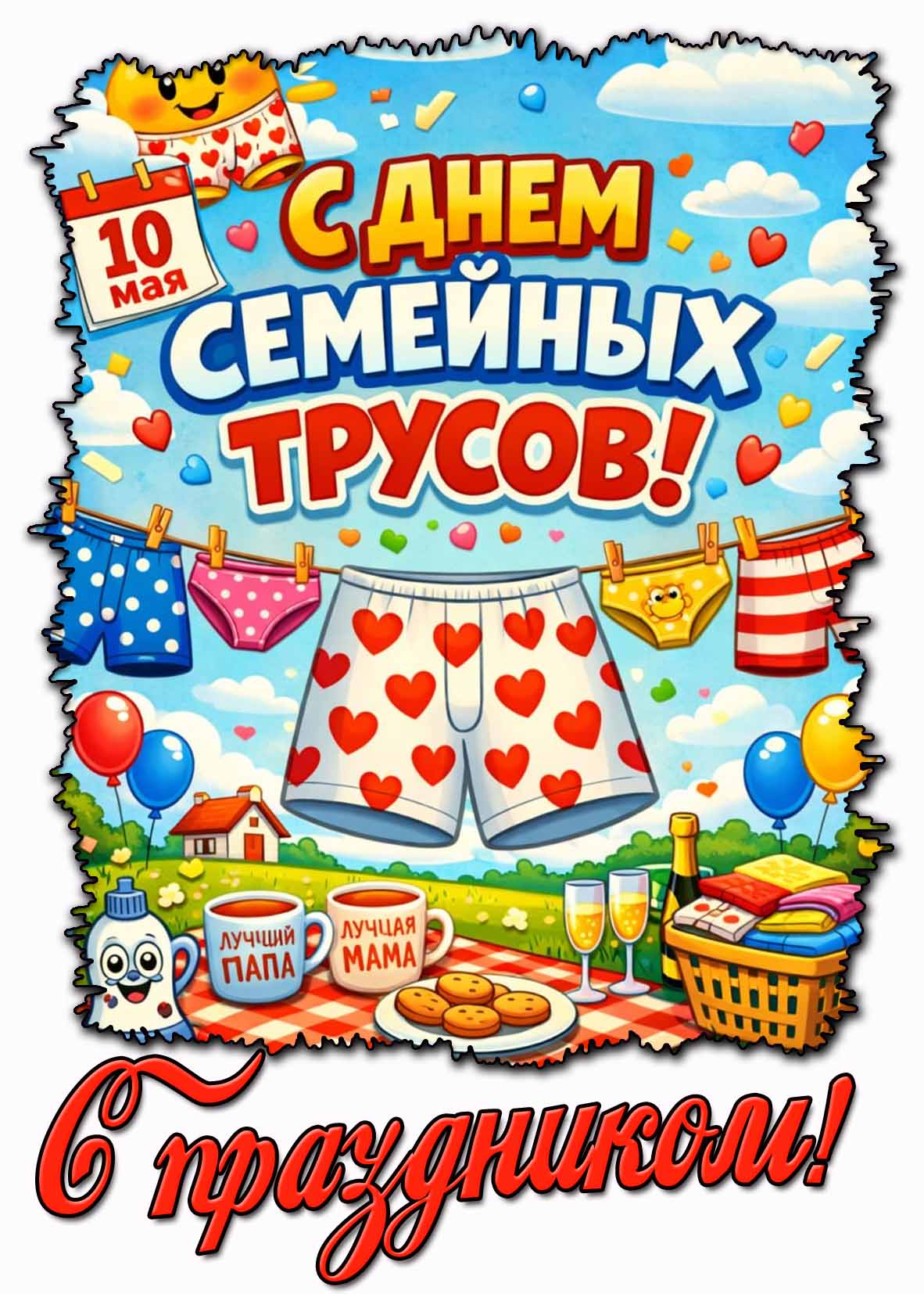 Прикольная открытка "С днём семейных трусов! С праздником!" - 10 мая