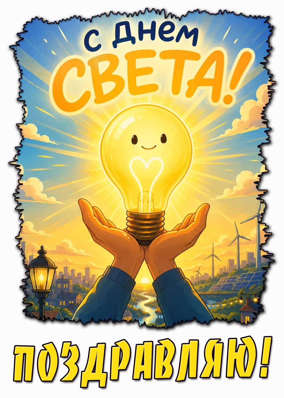 Прикольная открытка "С днём света! Поздравляю!"